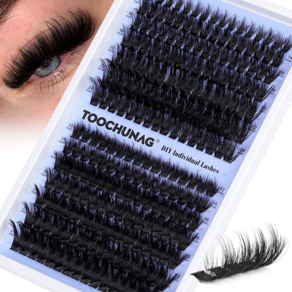 Lash Clusters 200D+260D Thick Eyelash Clusters 24mm Long Cluster Eyelash Extensions Spiky Wispy Lash Extension D Curly Cluster Lashes 224pcs DIY Individual Eyelashes by TOOCHUNAG