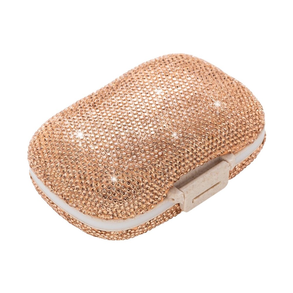 EveryBling Cute Pill Organizer Small Bling Pill Case for Purse Medicine Vitamin Container Holder Daily Pill Box Container for Women Travel Medicine Kit(Peach)