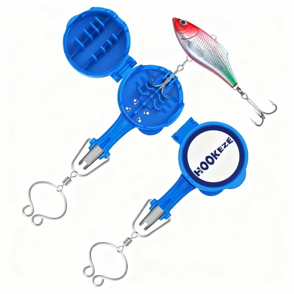 HOOK-EZE 4-in-1 Fishing Knot Tying Tool, Treble Hook Covers Keeps Lures Safe, Hook Sharpener, Lure Wraps for Fishing Rod, Line Cutter Accessories Gifts for Anglers Fishermen (MultiPro, Oceanblue)