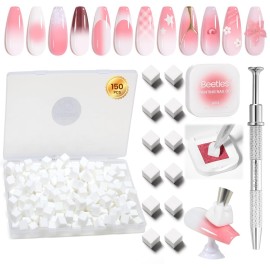 Beetles 150Pcs Soft Nail Sponges for Ombre, White Nail Sponge with Grabbing Pen, Pink Pat Painting Gel Polish Kit for Gradient Ombre Blush Chrome Design Nails Art Tools, Home DIY Salon Manicure