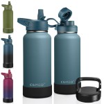 CIVAGO 32 oz Insulated Water Bottle With Straw, Stainless Steel Sports Water Cup Flask with 3 Lids (Straw, Spout and Handle Lid), Wide Mouth Travel Thermal Mug, Blue Spruce