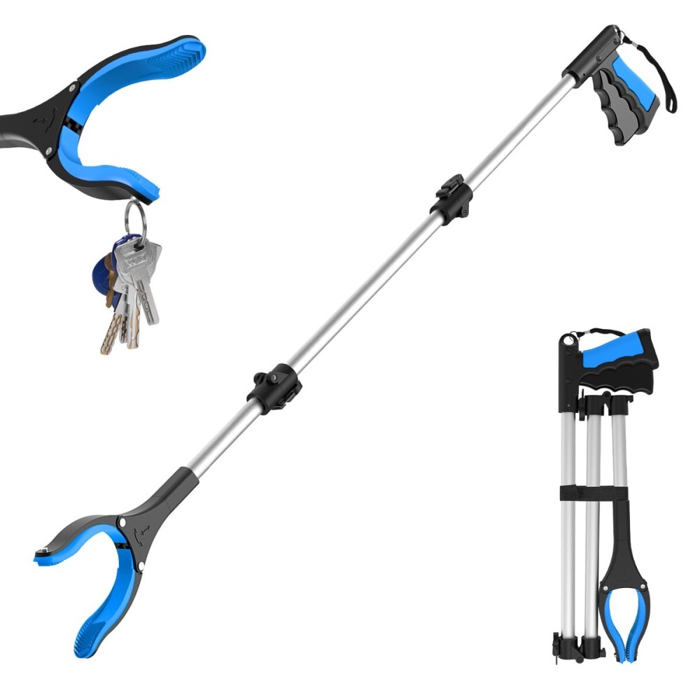 43 Grabber Reacher Tool, Foldable Reacher Grabber Pickup Tool with 360 Rotating Jaw & Two Magnets, Extra Long Trash Picker Upper Grabber, Extension Grabbers for Seniors, Blue
