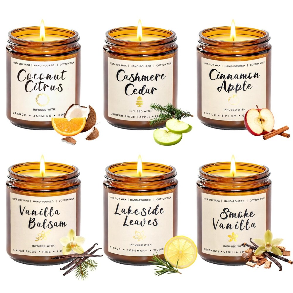 Holiday Candle Gift Set for Women - 6 Pack 7oz Winter Scented Soy Candles, Long Lasting Aromatherapy Christmas Gifts for Her, Perfect for Home Dcor, Vanilla, Cinnamon & Cedar Scents