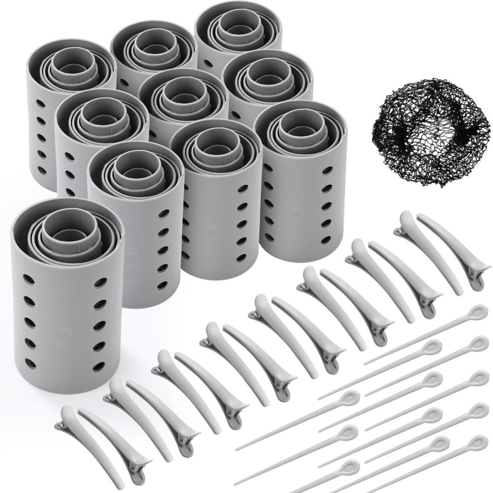 WILLBOND 141 Pcs Hair Rollers Set Include Plastic Hair Rollers with Pins and Clips (Grey)