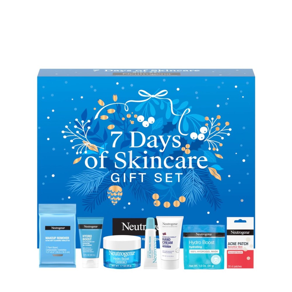 Neutrogena 7 Days of Skincare Set ($56.00 Value), Daily Skin Care Essentials - Face Wash, Facial Moisturizer, Makeup Remover Wipes, Pimple Patches & More, 7 Full & Travel Size Toiletries