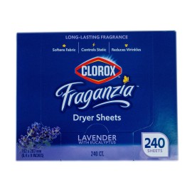 Clorox Fraganzia Fabric Softener Dryer Sheets, Lavender Scent - Wrinkle Reducing Scented Softening Laundry Dryer Sheets for Great Smelling Clothes, 240 Count