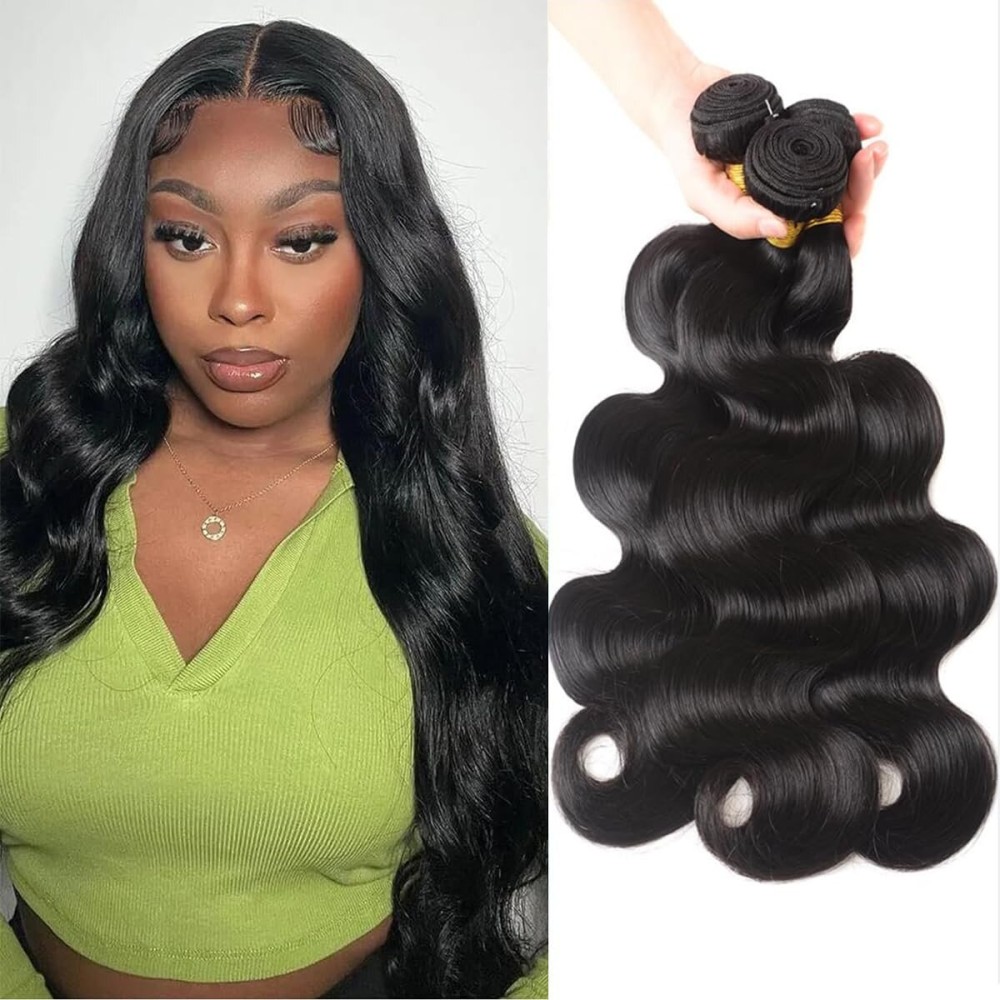 Katspon 12A Human Hair Bundles Body Wave 100% Unprocessed Brazilian Virgin Hair 3 Bundles Human Hair Extensions Quick Weave Human Hair (20 20 20 Inch)