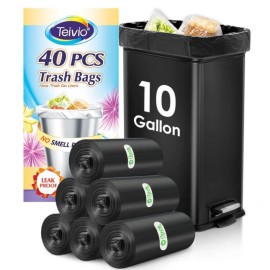 10 Gallon 40 Counts Medium Trash Bags Tall Kitchen Garbage Bags by Teivio, 9 Gallon 10 Gallon 11 Gallon,Bathroom Trash Can Bin Liners, Intended for Home,Plastic Bags for office kitchen, Black