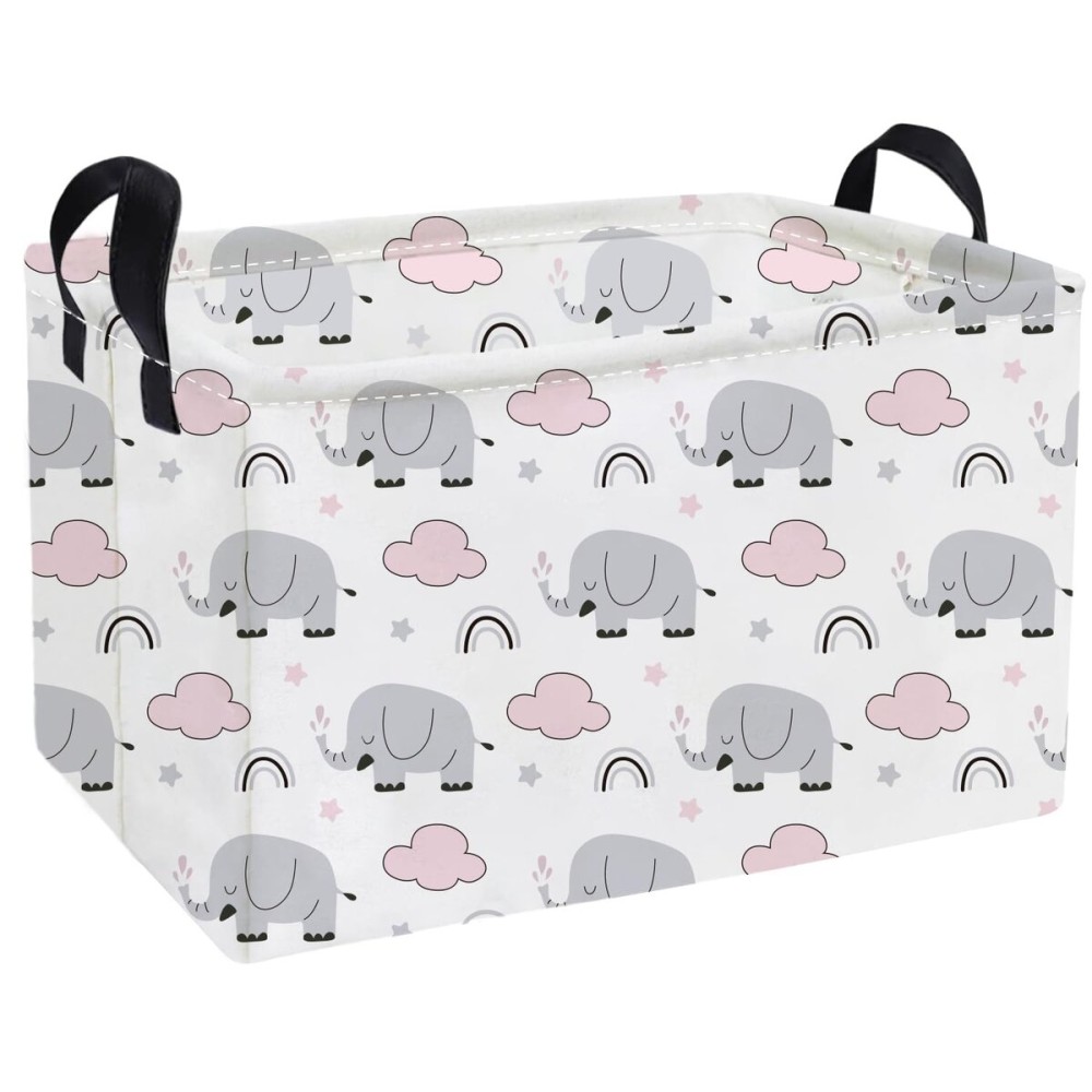 Essme Rectangular Kids Baskets,Elephant Storage Basket with Handles for Boys Room Decor, Toy Box,Cute Storage BinRainbow elephants