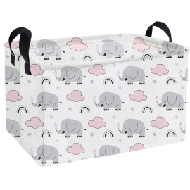 Essme Rectangular Kids Baskets,Elephant Storage Basket with Handles for Boys Room Decor, Toy Box,Cute Storage BinRainbow elephants