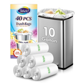 10 Gallon 40 Counts Medium Trash Bags Tall Kitchen Garbage Bags by Teivio, 9 Gallon 10 Gallon 11 Gallon,Bathroom Trash Can Bin Liners, Intended for Home,Plastic Bags for office kitchen, Clear