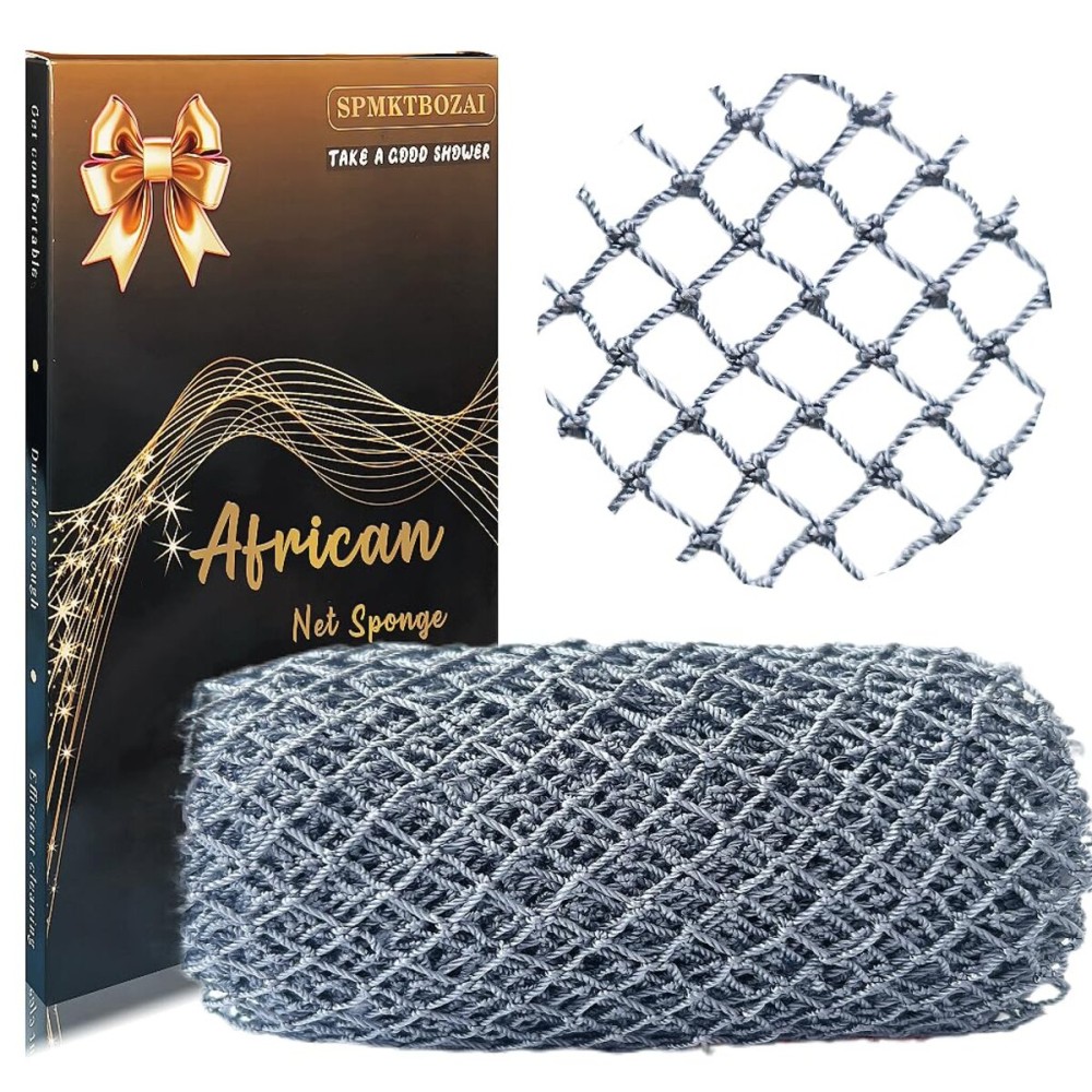 SPMKTBOZAI African Net Sponge Authentic, African Exfoliating Sponge Real African Net Black Owned, African Bath Sponge Back Scrubber, Body Exfoliator Shower Bath Accessories (Grey)