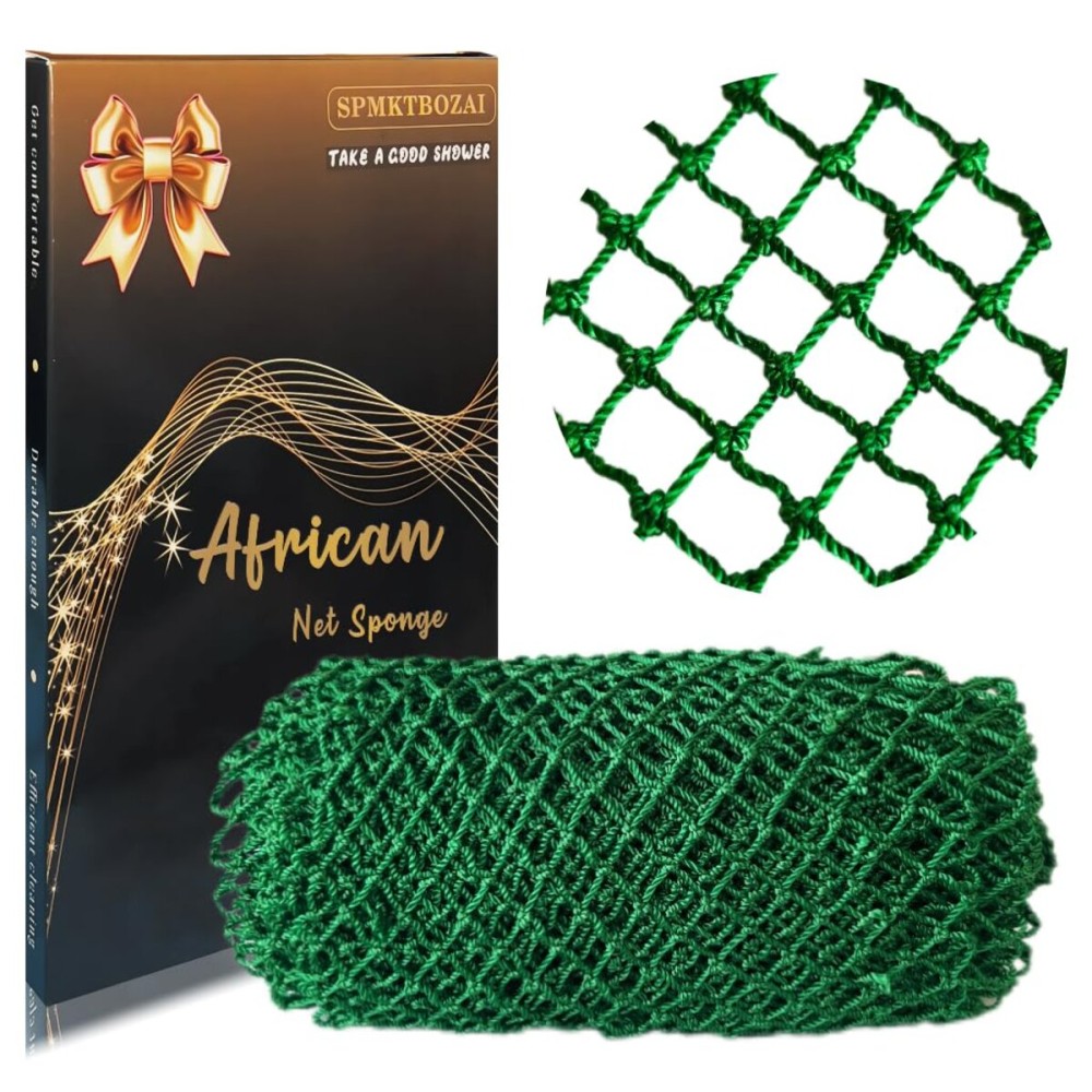SPMKTBOZAI African Net Sponge Authentic, African Exfoliating Sponge Real African Net Black Owned, African Bath Sponge Back Scrubber, Body Exfoliator Shower Bath Accessories (Emerald Green)