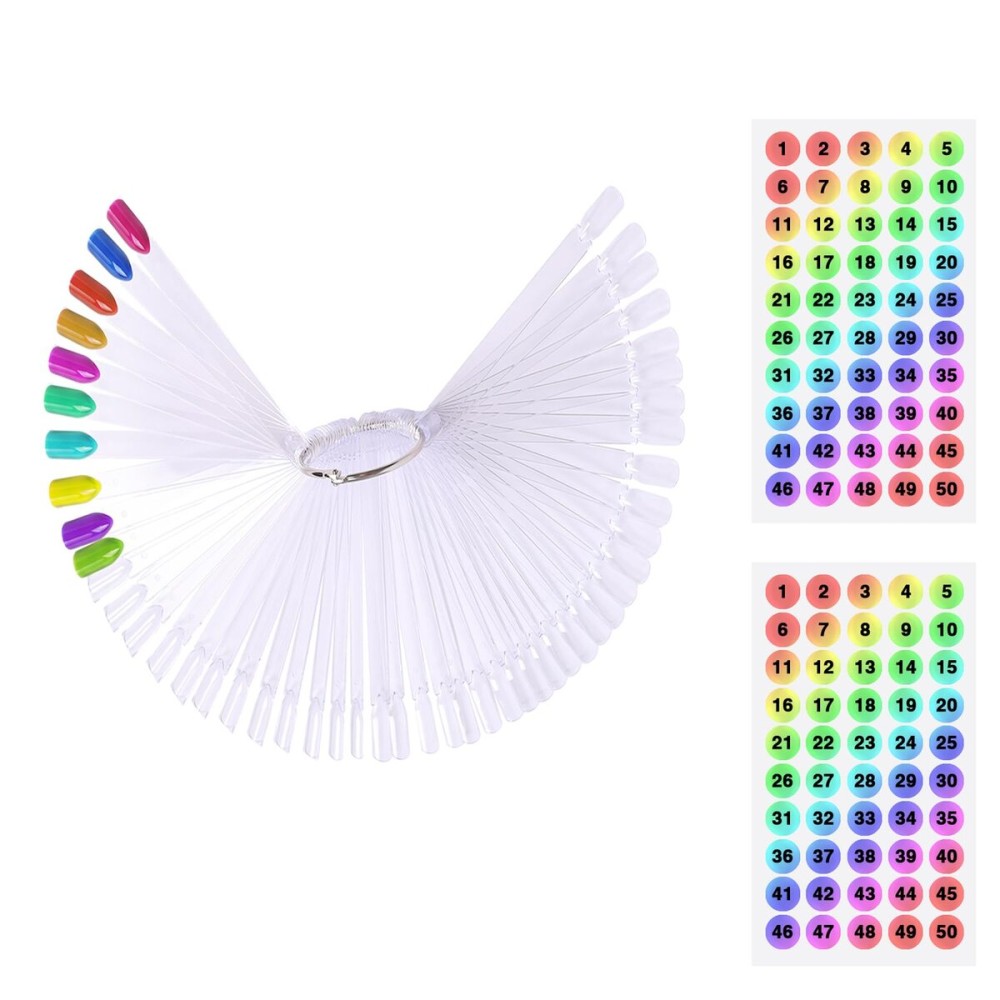Fan-Shaped Nail Swatch Sticks with Number Stickers, Nail Practice Sticks, Color Display Wheel, Sample Tips (Transparent-50pcs)