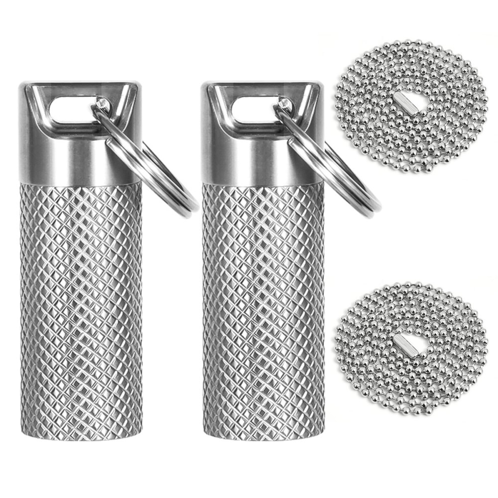 Mini Titanium Pill Box Keychain & Necklace - 100% Waterproof and Airtight, Travel Pill Holder for Essentials, Ultra Lightweight & Compact Medicine Container with O-Ring Seal (2PC)