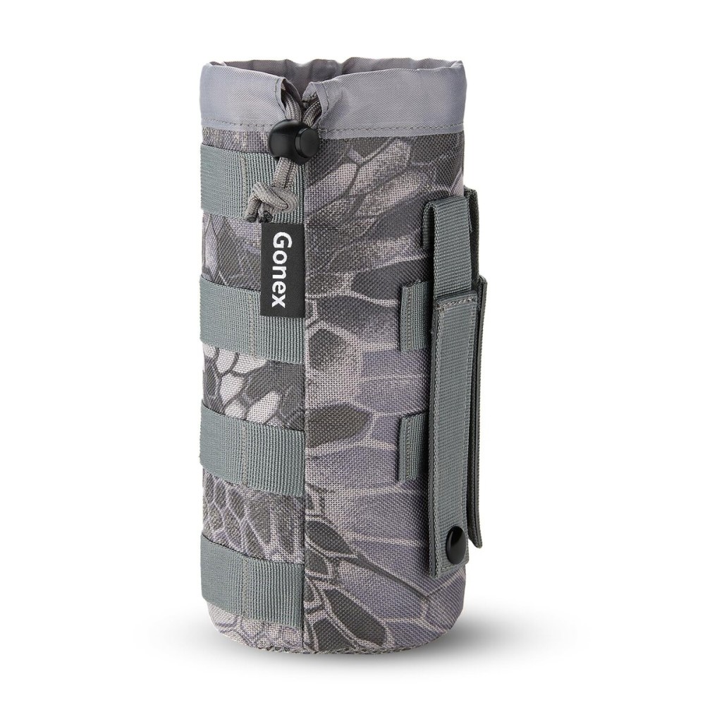 Gonex Tactical Military MOLLE Water Bottle Pouch, Drawstring Open Top & Mesh Bottom Travel Water Bottle Bag Tactical Hydration Carrier Snake Camo