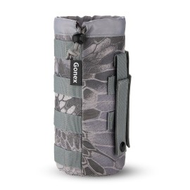 Gonex Tactical Military MOLLE Water Bottle Pouch, Drawstring Open Top & Mesh Bottom Travel Water Bottle Bag Tactical Hydration Carrier Snake Camo