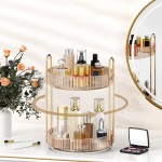 MOKANI 360 Rotating Makeup Organizer for Vanity, 2 Tier Adjustable Perfume Organizer for Dresser, Multi-Function Spinning Cosmetics Skincare Storage for Bedroom, Dresser, Countertop, Amber