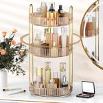 MOKANI 360 Rotating Makeup Organizer for Vanity, 3 Tier Adjustable Perfume Organizer for Dresser, Multi-Function Spinning Cosmetics Skincare Storage for Bedroom, Dresser, Countertop, Amber