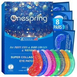 Onespring Under Eye Patches (8 Pairs) - Revitalises and Refreshes Your Skin, Eye Masks for Eye Bags, Dark Circles, Wrinkles, Collagen Gel Pads, Relieves Pressure - Travel Essentials