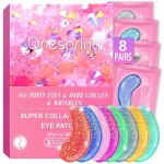 Onespring Eye Masks (8 Pairs) - Travel Essentials - Under Eye Patches for Dark Circles, Puffiness, Fine Lines with Collagen, Revitalises and Refreshes Your Skin, Bridesmaid Gifts for Her