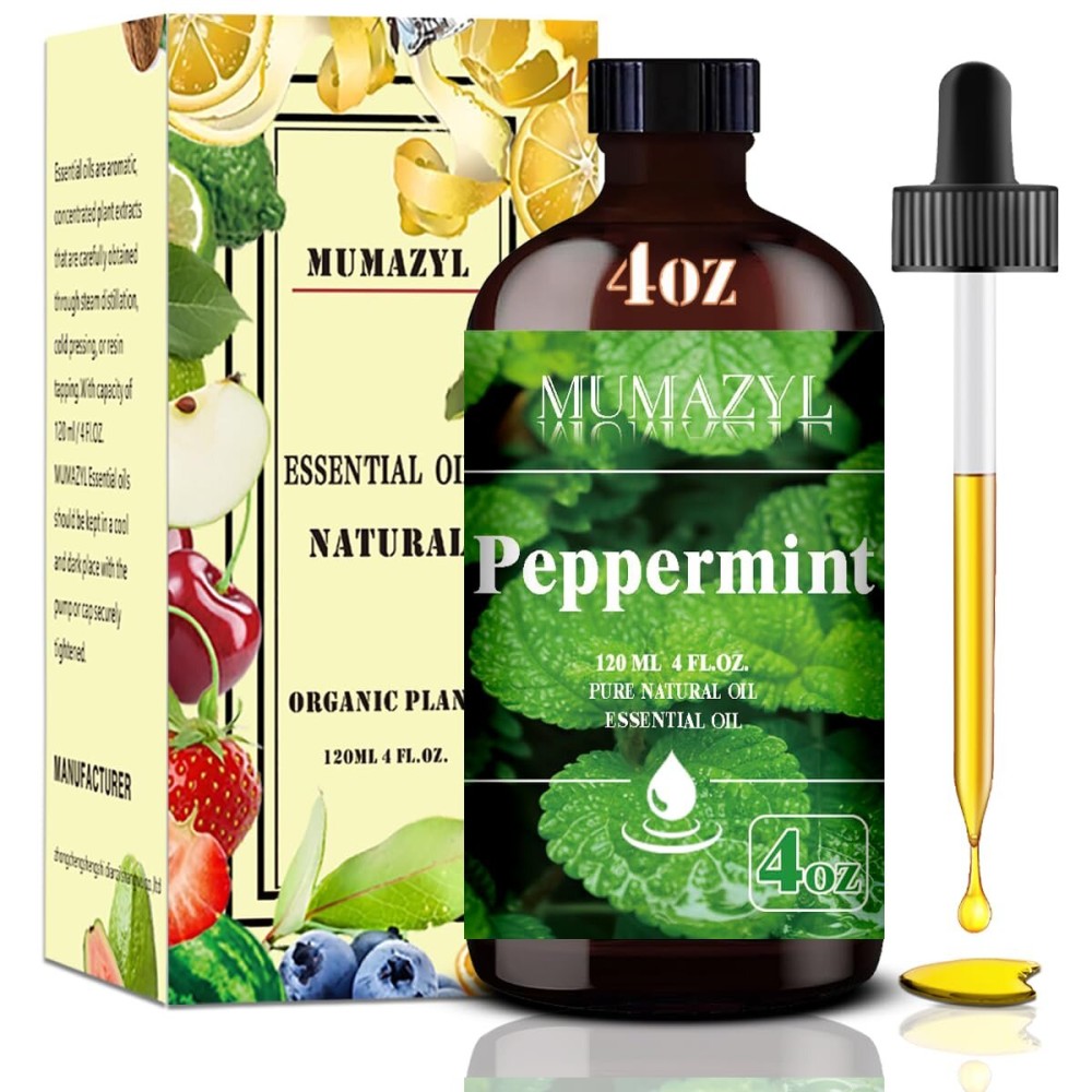 Peppermint Essential Oil, Peppermint Oil 4 Fl Oz 120ML for Diffuser Humidifier Yoga Cleaning DIY Candle Soap Making Essential Oils