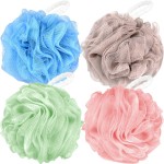 Fu Store Loofah Sponge Shower Loofahs 70g Bath Sponges Mesh Balls 4 Colors for Body Scrubber Exfoliator Wash Back Scrubbers Bathroom Men Women 4 Pack Cleaning Bathing Accessories Blue Beige Green Pink