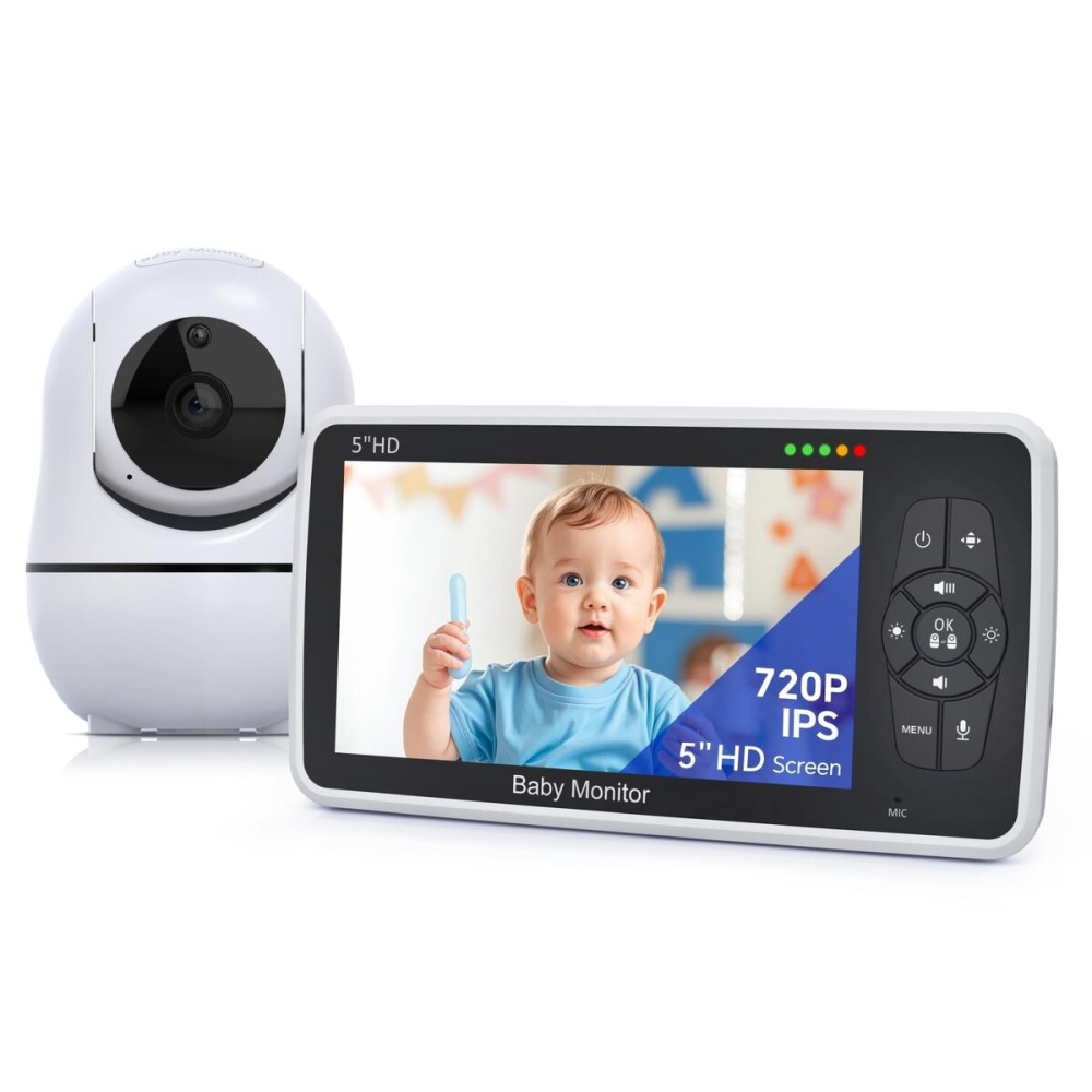 Babystar Baby Monitor with Camera and Audio, 720P HD Resolution 5 Display, Up to 22 Hour Battery, Remote Pan-Tilt-Zoom, No WiFi, VOX, Night Vision, 2-Way Audio, Lullabies, Temperature Sensor
