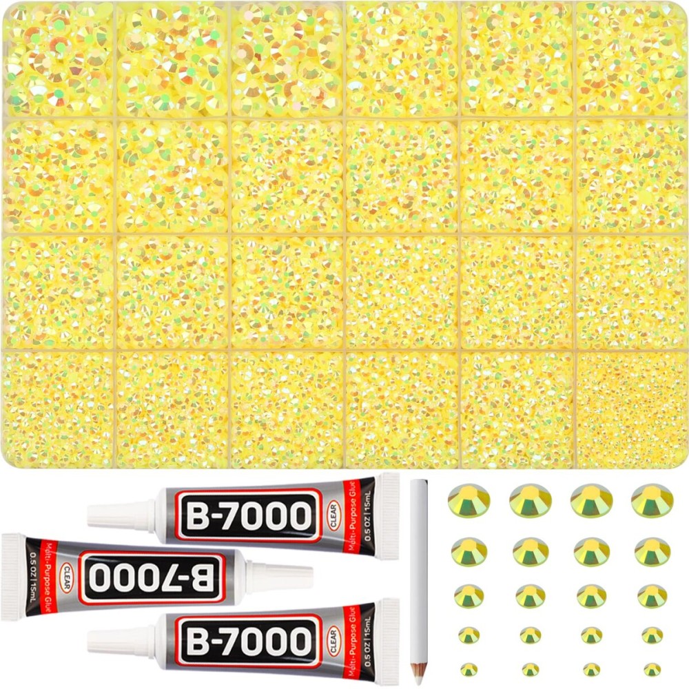 31000Pcs Yellow Resin Rhinestones for Bedazzling, Mixed Sizes 2-6mm Yellow Bedazzle Gem, Flatback Bedazzled Rhinestones Diamonds Jewels Crystals with Glue for Crafts Crafting Clothing and More