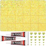 31000Pcs Yellow Resin Rhinestones for Bedazzling, Mixed Sizes 2-6mm Yellow Bedazzle Gem, Flatback Bedazzled Rhinestones Diamonds Jewels Crystals with Glue for Crafts Crafting Clothing and More