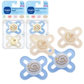 MAM Original Start Night Baby Pacifiers, Binky for 0-3 Months, BPA-Free Silicone Nipple, Easy to Clean, Best for Newborn Babies, Developed with Medical Experts, 4 Count Binkies with Sterilizer Case