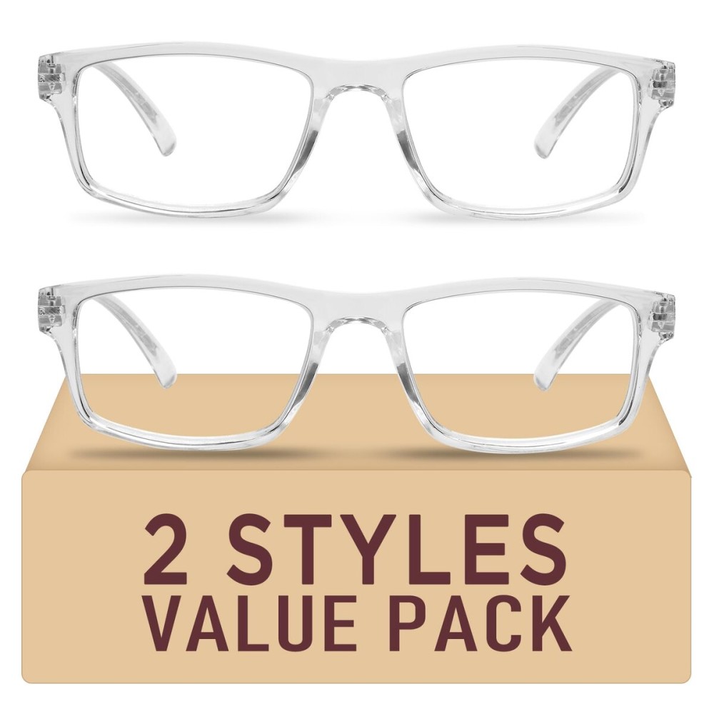 Kitchasy 2 Pack Reading Glasses,Upgraded TR Blue Light Blocking Reading Glasses,Filter UV Ray/Glare Computer Readers, Stylish Lightweight Spring Hinges Eyeglasses for Women Men(Transparent,1.5)