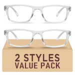 Kitchasy 2 Pack Reading Glasses,Upgraded TR Blue Light Blocking Reading Glasses,Filter UV Ray/Glare Computer Readers, Stylish Lightweight Spring Hinges Eyeglasses for Women Men(Transparent,1.5)