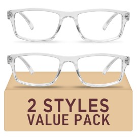 Kitchasy 2 Pack Reading Glasses,Upgraded TR Blue Light Blocking Reading Glasses,Filter UV Ray/Glare Computer Readers, Stylish Lightweight Spring Hinges Eyeglasses for Women Men(Transparent,1.5)