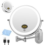FUNTOUCH Rechargeable Wall Mounted Makeup Mirror with Lights,5000mAh Double Sided 3X/20X Magnifying,3 Color Lights,Touch Dimmable, Extended Arm 360 Rotation Lighted Bathroom Mirror with Magnification