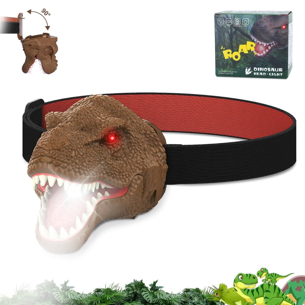Nitigo Dinosaur Headlamp for Kids Flashlight Led Headlights Roar & Silent Mode, T-Rex Dinosaur Toys for Kids 3-5 4-6 5-7 6-8, Camping Gear, Easter Gifts for Boys Girls Adults