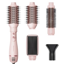Wavytalk Hair Dryer Brush Set, Air Sculpt 4-in-1 Hot Air Brush Set, Multi Hair Styler for Salon Blowouts, Smooth Curls, Volumizing and Straightening, Sleek and Less Frizz, Pink