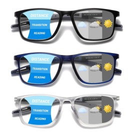 Hubeye Photochromic Progressive Reading Glasses for Men and Women Ultralight Flexible Anti-Blue Light Readers Navy blue+Clear+Black+2.5