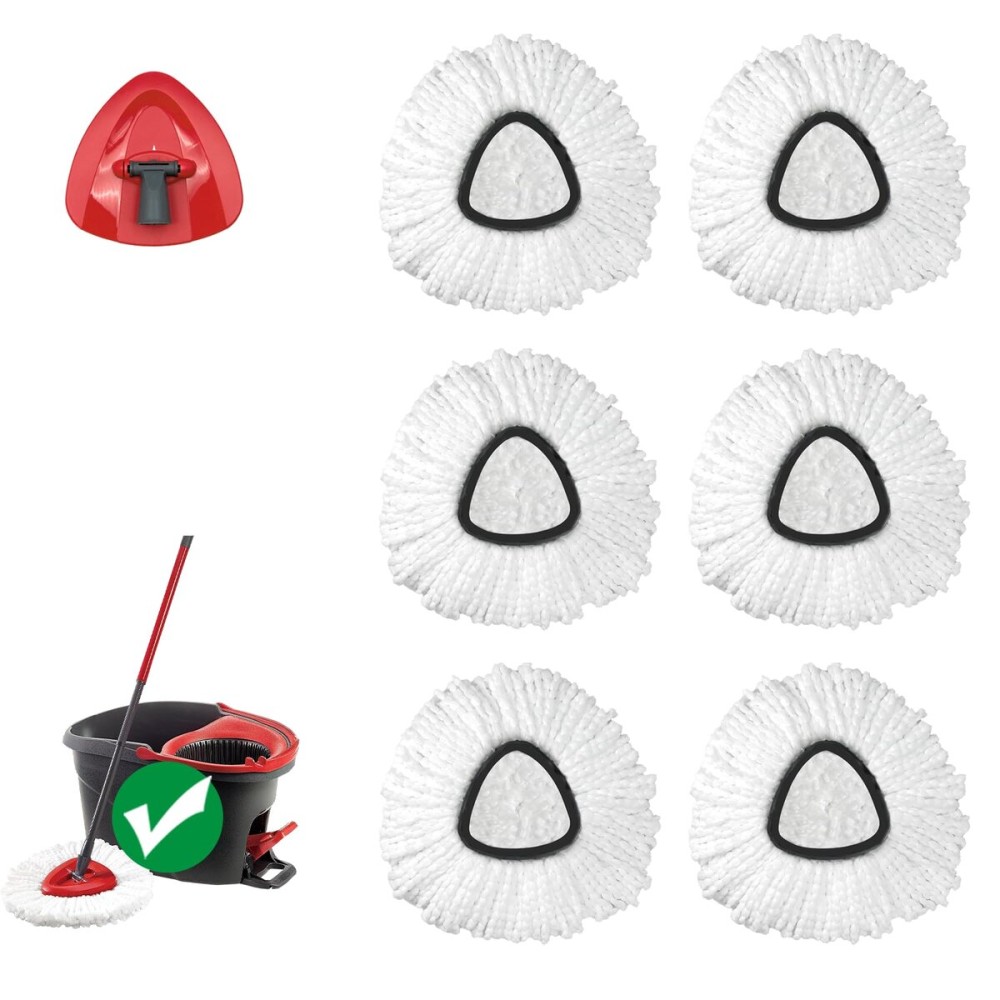 Mop Head Replacement for O-Ceda EasyWring 1-Tank System, Includes 6 Spin Mop Replacement Head, 1 Spin Mop Base