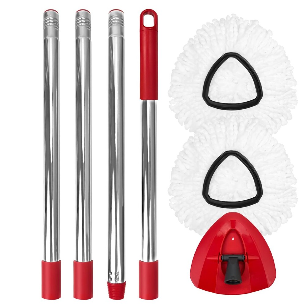 Mop Head Replacement Set for O-Ceda EasyWring 1-Tank System, Includes 2 Spin Mop Replacement Head, 1 Handle (30-58in Adjustable 4-Section Pole), 1 Spin Mop Base