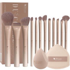 DUcare 14pcs Christmas Makeup Set,12Pcs Coffee Series Makeup Brush set with 2pcs Makeup Sponges Foundation Blending Face Powder Blush Eye Shadows Brushes
