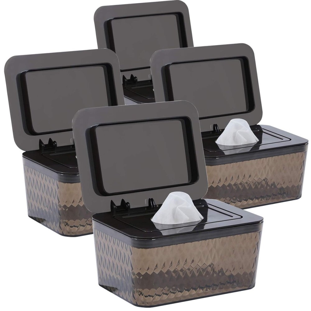 Hswt 4 Pack Wipes Dispenser Seal-Designed Wipe Dispenser Holder Wipes Case Box for Bathroom Keep Wipes Fresh, Dust-Proof & Non-Slip