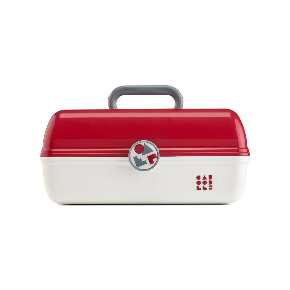 Caboodles School Spirit On-The-Go Girl Makeup Box, Crimson Over White, Hard Plastic Makeup Organizer Box, Built-In Mirror, Secure Latch for Safe Travel, Spacious Storage for Large Items