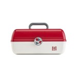 Caboodles School Spirit On-The-Go Girl Makeup Box, Crimson Over White, Hard Plastic Makeup Organizer Box, Built-In Mirror, Secure Latch for Safe Travel, Spacious Storage for Large Items