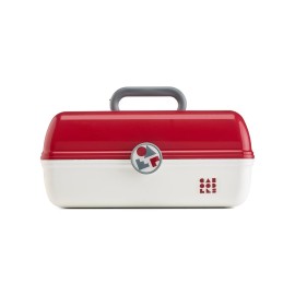Caboodles School Spirit On-The-Go Girl Makeup Box, Crimson Over White, Hard Plastic Makeup Organizer Box, Built-In Mirror, Secure Latch for Safe Travel, Spacious Storage for Large Items