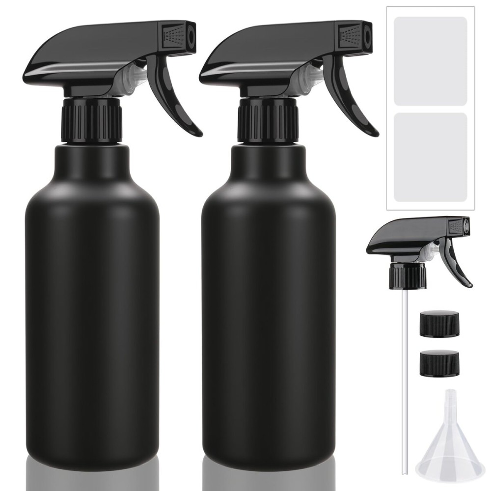 Hethyo Spray Bottles 16.9oz/500ml Plastic Empty Spray Bottle for Hair Mist/Stream Spraying Heavy Duty Water Spray Bottles for Cleaning Solutions, Plants 2 Pack (Black)