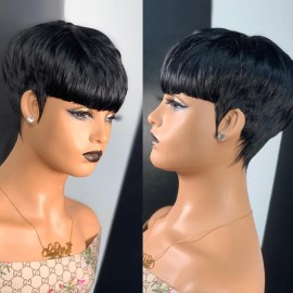 PangDongLai Short Wigs for Black Women Pixie Cut Wigs for Women Chic Elegent Short Layered Pixie Cut Human Hair Wigs No Lace Front Glueless Full Machine Made Wig Natural 1b Color (1B)