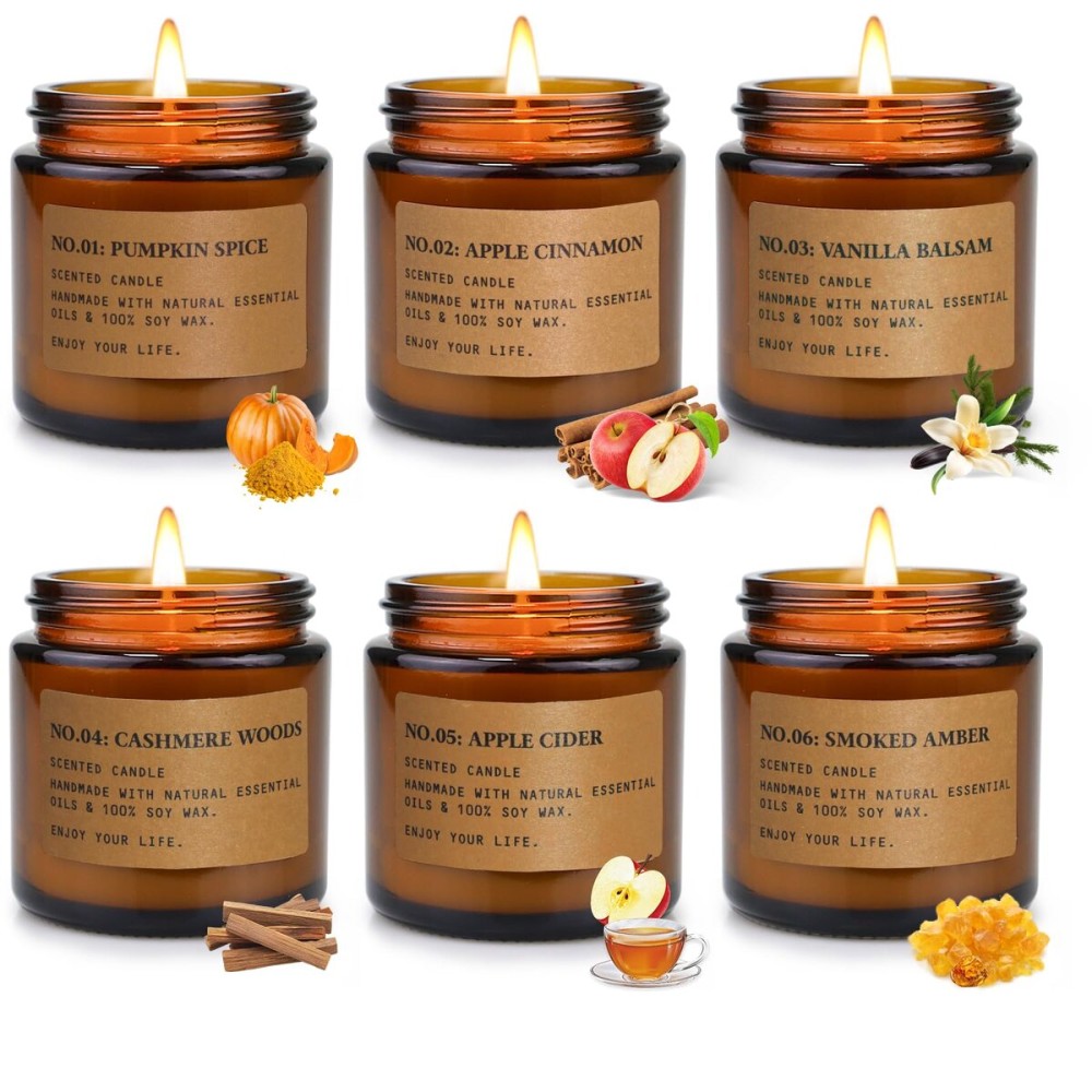 Christmas Candles for Home Scented, 6 x 3.5 oz Soy Wax & 150 Hours Long Lasting Fall Winter Candles Sets, Gifts for Women Birthday Thanksgiving Day Merry Christmas | Apple Cinnamon Pumpkin Spice|