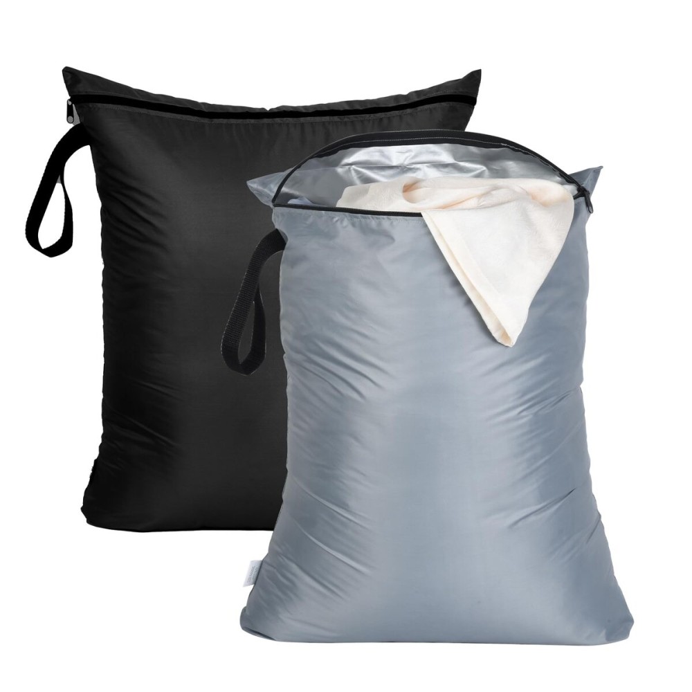 OTraki 2PCS Large Wet Bag 20x24 inch Waterproof Bag for Swimsuit Reusable Wet Dry Bag With Portable Handle & Zipper Wet Clothes Storage Gym Bag for Travel Gym Beach Pool Black & Grey