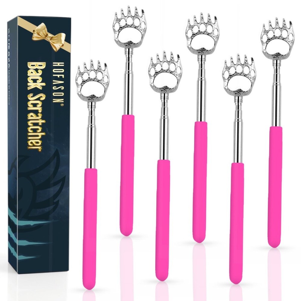 6 Pack Back Scratcher Fathers Day Dad Gifts, White Elephant Gifts for Adults, Stocking Stuffers for Men Women Teens, Prizes for Adults, Extendable Bulk Back Massager for Thanksgiving Birthday (Pink)